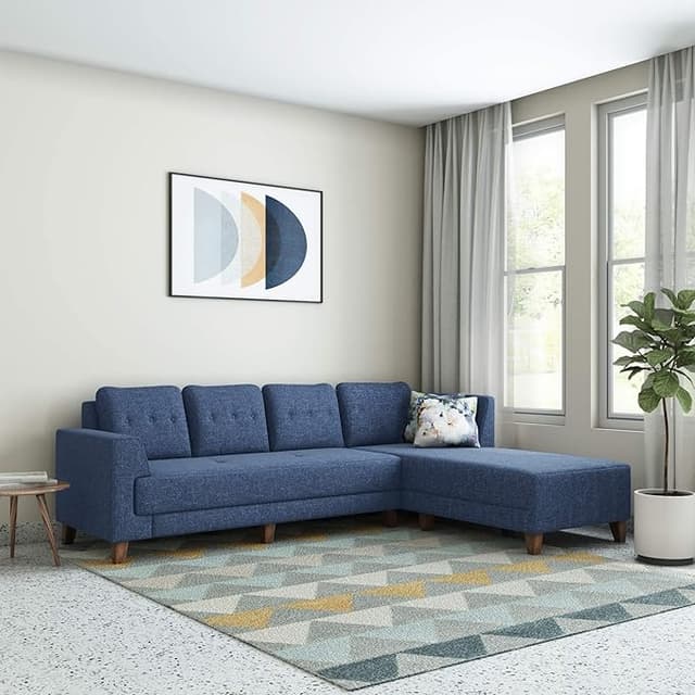 Amazon Brand - Solimo Alen 6 Seater Fabric LHS L Shape Sofa Set (Blue)